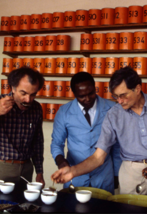 Alfred Peet tasting coffee with his colleagues