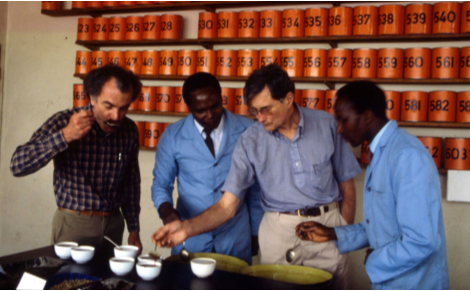 Alfred Peet tasting coffee with his colleagues